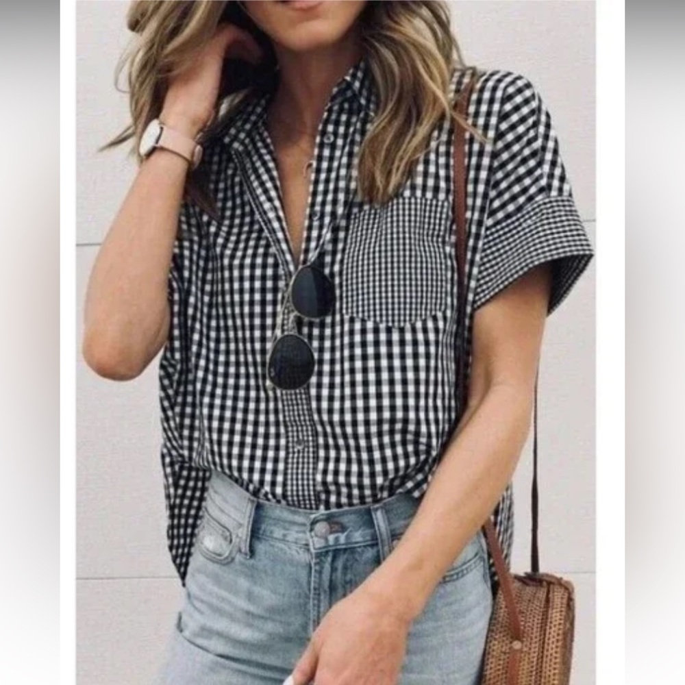 Madewell Checkered Buttoned Blouse